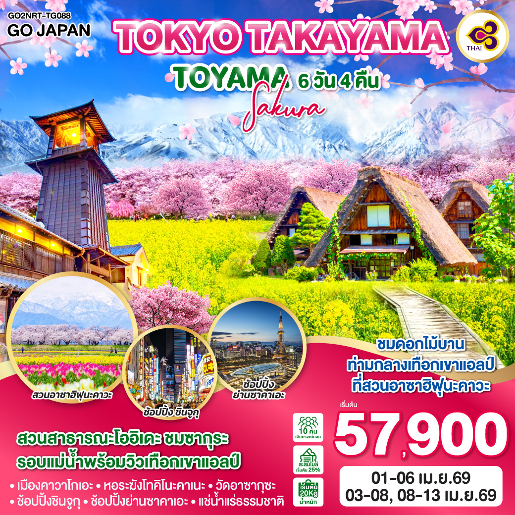 ทัวร์ญี่ปุ่น TOKYO TAKAYAMA TOYAMA SAKURA 6วัน 4คืน (TG)