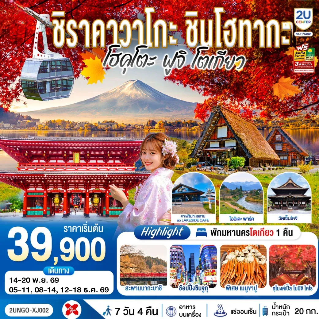ทัวร์ญี่ปุ่น ชิราคาวาโกะ ชินโฮทากะ โฮคุโตะ ฟูจิ โตเกียว 7วัน 4คืน (XJ)