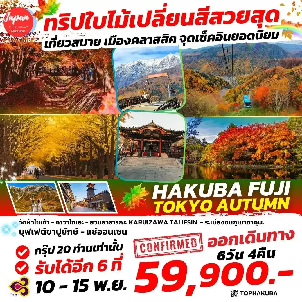 ทัวร์ญี่ปุ่น HAKUBA FUJI TOKYO AUTUMN 6วัน 4คืน  (TG)